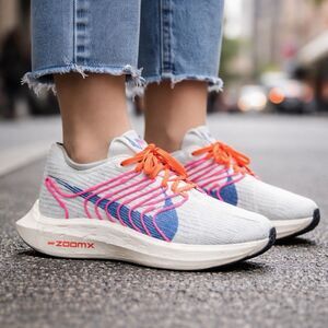 Nike Pegasus Turbo ZoomX Flyknit Road Running Shoes White Pink 8.5
